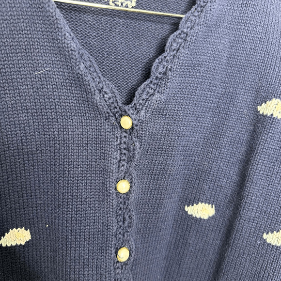 vtg 90s WOODS & GRAY floral cross stitch embroidered cardigan sweater navy M - Picture 4 of 7